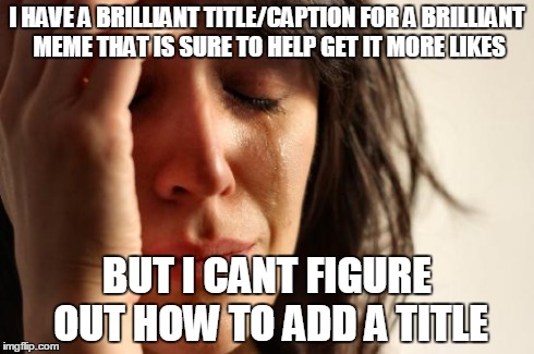 First World Problems Meme | I HAVE A BRILLIANT TITLE/CAPTION FOR A BRILLIANT MEME THAT IS SURE TO HELP GET IT MORE LIKES BUT I CANT FIGURE OUT HOW TO ADD A TITLE | image tagged in memes,first world problems | made w/ Imgflip meme maker
