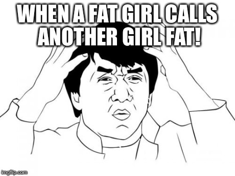 Jackie Chan WTF Meme | WHEN A FAT GIRL CALLS ANOTHER GIRL FAT! | image tagged in memes,jackie chan wtf | made w/ Imgflip meme maker