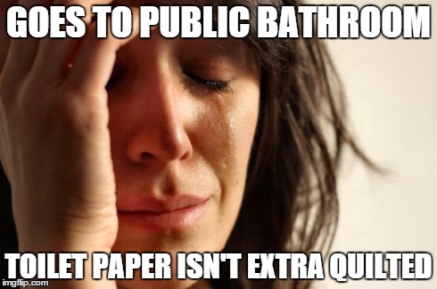 First World Problems | GOES TO PUBLIC BATHROOM TOILET PAPER ISN'T EXTRA QUILTED | image tagged in memes,first world problems | made w/ Imgflip meme maker