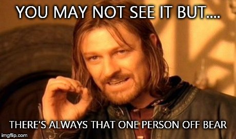 One Does Not Simply Meme | YOU MAY NOT SEE IT BUT.... THERE'S ALWAYS THAT ONE PERSON OFF BEAR | image tagged in memes,one does not simply | made w/ Imgflip meme maker