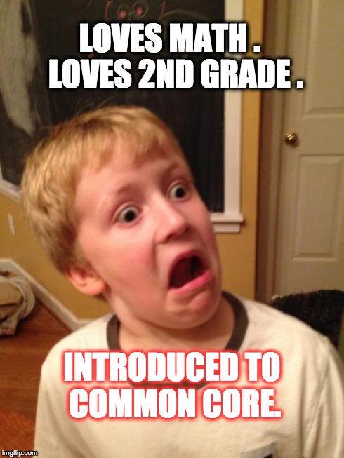 LOVES MATH .
 LOVES 2ND GRADE . INTRODUCED TO COMMON CORE. | image tagged in common core | made w/ Imgflip meme maker