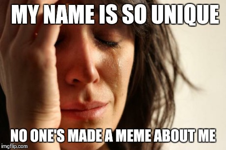 First World Problems | MY NAME IS SO UNIQUE NO ONE'S MADE A MEME ABOUT ME | image tagged in memes,first world problems | made w/ Imgflip meme maker