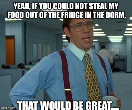 That Would Be Great Meme | YEAH, IF YOU COULD NOT STEAL MY FOOD OUT OF THE FRIDGE IN THE DORM, THAT WOULD BE GREAT.... | image tagged in memes,that would be great | made w/ Imgflip meme maker