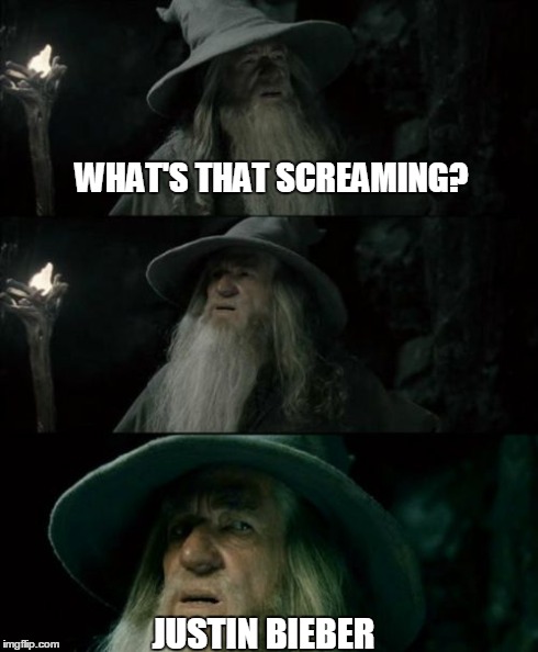 Confused Gandalf Meme | WHAT'S THAT SCREAMING? JUSTIN BIEBER | image tagged in memes,confused gandalf | made w/ Imgflip meme maker