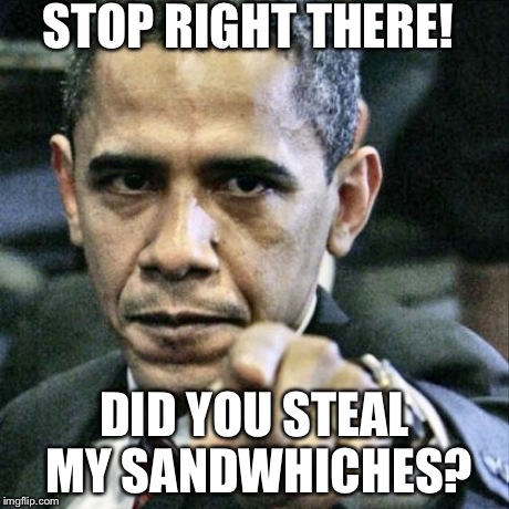 Pissed Off Obama Meme | STOP RIGHT THERE! DID YOU STEAL MY SANDWHICHES? | image tagged in memes,pissed off obama | made w/ Imgflip meme maker