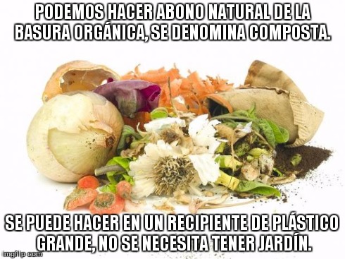 PODEMOS HACER ABONO NATURAL DE LA BASURA ORGÃNICA, SE DENOMINA COMPOSTA. SE PUEDE HACER EN UN RECIPIENTE DE PLÃSTICO GRANDE, NO SE NECESIT | made w/ Imgflip meme maker