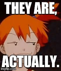 Derp Face Misty | THEY ARE, ACTUALLY. | image tagged in derp face misty | made w/ Imgflip meme maker