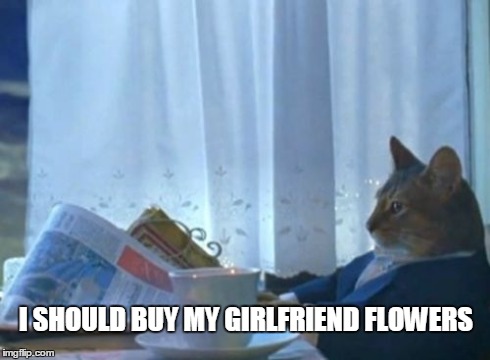 I Should Buy A Boat Cat | I SHOULD BUY MY GIRLFRIEND FLOWERS | image tagged in memes,i should buy a boat cat | made w/ Imgflip meme maker