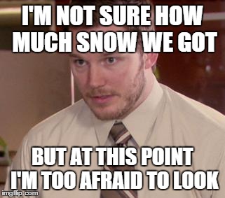 Afraid To Ask Andy Meme | I'M NOT SURE HOW MUCH SNOW WE GOT BUT AT THIS POINT I'M TOO AFRAID TO LOOK | image tagged in memes,afraid to ask andy | made w/ Imgflip meme maker