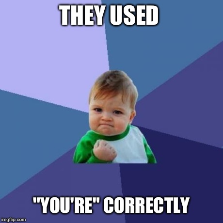 Success Kid Meme | THEY USED "YOU'RE" CORRECTLY | image tagged in memes,success kid | made w/ Imgflip meme maker