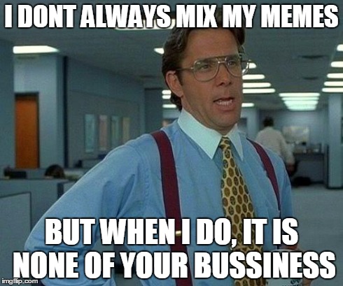 That Would Be Great | I DONT ALWAYS MIX MY MEMES BUT WHEN I DO, IT IS NONE OF YOUR BUSSINESS | image tagged in memes,that would be great | made w/ Imgflip meme maker