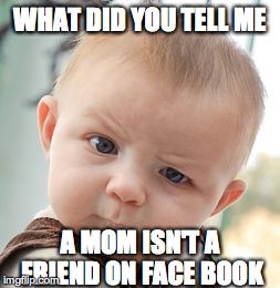 WHAT DID YOU TELL ME A MOM ISN'T A FRIEND ON FACE BOOK | image tagged in memes,skeptical baby | made w/ Imgflip meme maker