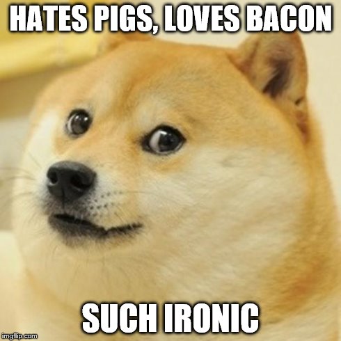 Doge Meme | HATES PIGS, LOVES BACON SUCH IRONIC | image tagged in memes,doge | made w/ Imgflip meme maker