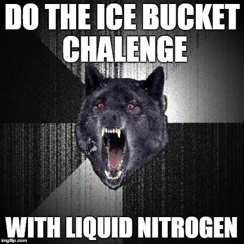 Insanity Wolf | DO THE ICE BUCKET CHALENGE WITH LIQUID NITROGEN | image tagged in memes,insanity wolf | made w/ Imgflip meme maker
