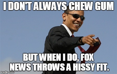 Cool Obama | I DON'T ALWAYS CHEW GUM BUT WHEN I DO, FOX NEWS THROWS A HISSY FIT. | image tagged in memes,cool obama,funny,news,fox | made w/ Imgflip meme maker