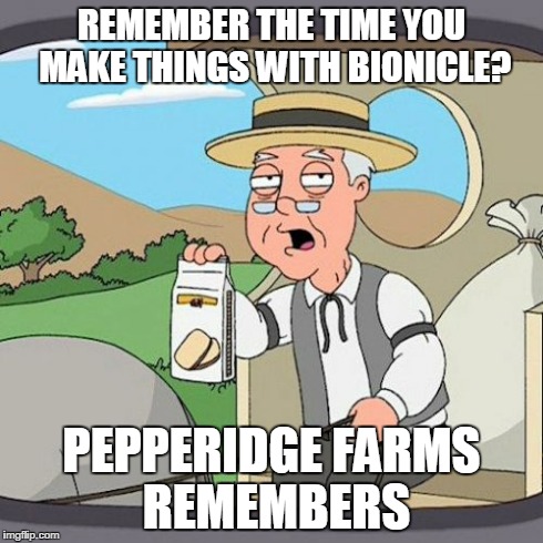 Pepperidge Farm Remembers | REMEMBER THE TIME YOU MAKE THINGS WITH BIONICLE? PEPPERIDGE FARMS REMEMBERS | image tagged in memes,pepperidge farm remembers | made w/ Imgflip meme maker