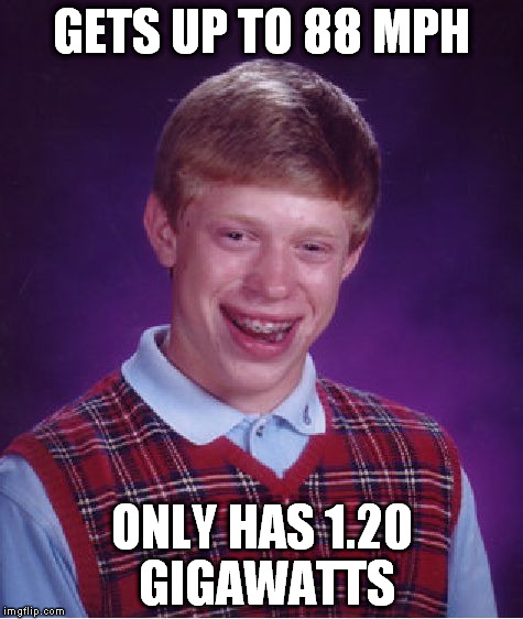 Bad Luck Brian Meme | GETS UP TO 88 MPH ONLY HAS 1.20 GIGAWATTS | image tagged in memes,bad luck brian | made w/ Imgflip meme maker