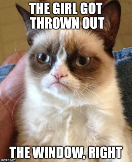 Grumpy Cat Meme | THE GIRL GOT THROWN OUT THE WINDOW, RIGHT | image tagged in memes,grumpy cat | made w/ Imgflip meme maker