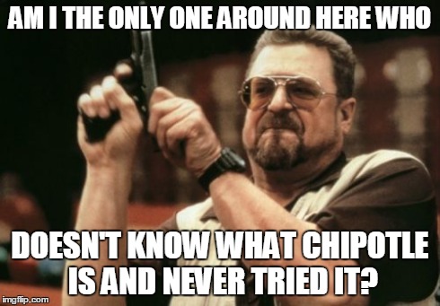 Am I The Only One Around Here | AM I THE ONLY ONE AROUND HERE WHO DOESN'T KNOW WHAT CHIPOTLE IS AND NEVER TRIED IT? | image tagged in memes,am i the only one around here | made w/ Imgflip meme maker