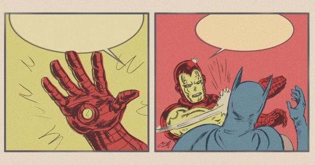 High Quality Iron Man Slapping Batman Blank Meme Template