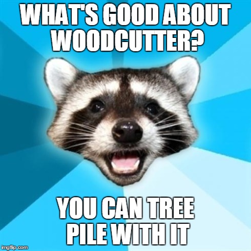 Lame Pun Coon Meme | WHAT'S GOOD ABOUT WOODCUTTER? YOU CAN TREE PILE WITH IT | image tagged in memes,lame pun coon | made w/ Imgflip meme maker