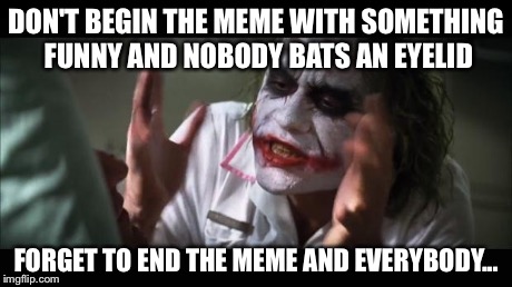 And everybody loses their minds Meme | DON'T BEGIN THE MEME WITH SOMETHING FUNNY AND NOBODY BATS AN EYELID FORGET TO END THE MEME AND EVERYBODY... | image tagged in memes,and everybody loses their minds | made w/ Imgflip meme maker