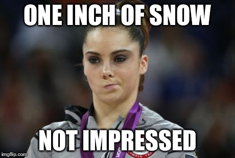 McKayla Maroney Not Impressed | ONE INCH OF SNOW NOT IMPRESSED | image tagged in memes,mckayla maroney not impressed | made w/ Imgflip meme maker