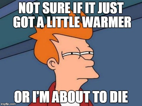 Futurama Fry Meme | NOT SURE IF IT JUST GOT A LITTLE WARMER OR I'M ABOUT TO DIE | image tagged in memes,futurama fry,AdviceAnimals | made w/ Imgflip meme maker