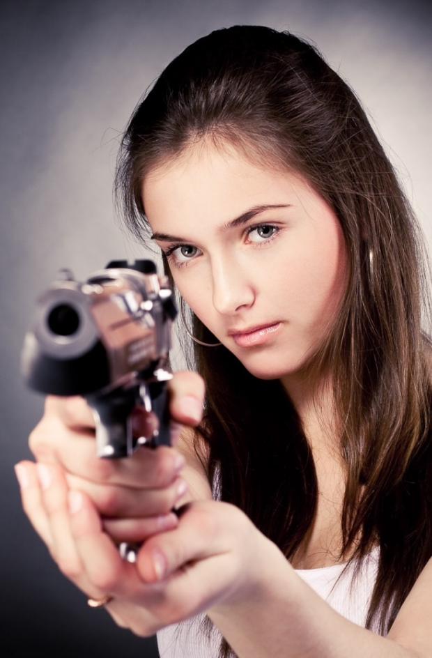 Girl with gun Blank Meme Template. 