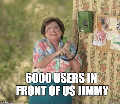 6000 USERS IN FRONT OF US JIMMY | image tagged in 6 callers,funny | made w/ Imgflip meme maker