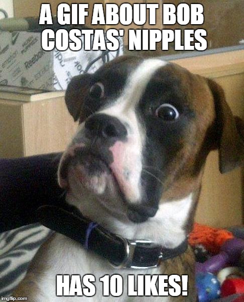 surprise | A GIF ABOUT BOB COSTAS' NIPPLES HAS 10 LIKES! | image tagged in surprise,memes,funny,gifs,nipple | made w/ Imgflip meme maker
