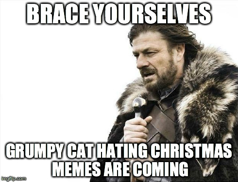 Brace Yourselves X is Coming | BRACE YOURSELVES GRUMPY CAT HATING CHRISTMAS MEMES ARE COMING | image tagged in memes,brace yourselves x is coming,AdviceAnimals | made w/ Imgflip meme maker
