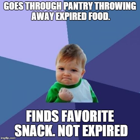Success Kid Meme | GOES THROUGH PANTRY THROWING AWAY EXPIRED FOOD. FINDS FAVORITE SNACK. NOT EXPIRED | image tagged in memes,success kid | made w/ Imgflip meme maker