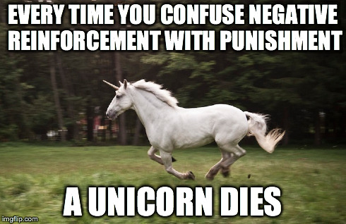 EVERY TIME YOU CONFUSE NEGATIVE REINFORCEMENT WITH PUNISHMENT A UNICORN DIES | made w/ Imgflip meme maker