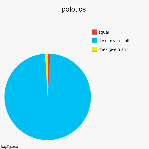polotics | does give a shit, dosnt give a shit , equal | image tagged in funny,pie charts | made w/ Imgflip chart maker