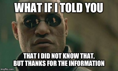 Matrix Morpheus Meme | WHAT IF I TOLD YOU THAT I DID NOT KNOW THAT, BUT THANKS FOR THE INFORMATION | image tagged in memes,matrix morpheus | made w/ Imgflip meme maker