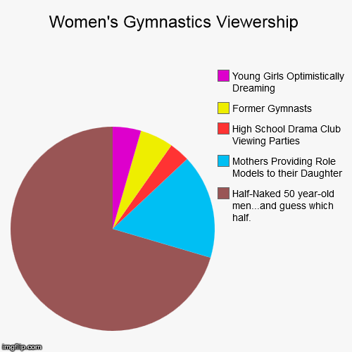 Women's Gymnastics Viewership | image tagged in funny,pie charts,mckayla maroney not impressed,gymnastics | made w/ Imgflip chart maker