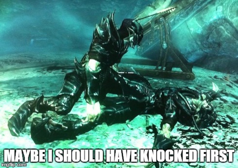 No Privacy In Skyrim | MAYBE I SHOULD HAVE KNOCKED FIRST | image tagged in skyrim,sexual positions | made w/ Imgflip meme maker