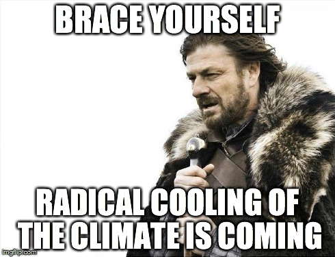 Brace Yourselves X is Coming Meme | BRACE YOURSELF RADICAL COOLING OF THE CLIMATE IS COMING | image tagged in memes,brace yourselves x is coming | made w/ Imgflip meme maker