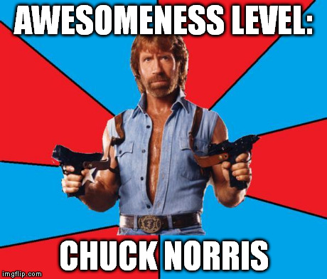 Chuck Norris With Guns | AWESOMENESS LEVEL: CHUCK NORRIS | image tagged in chuck norris | made w/ Imgflip meme maker