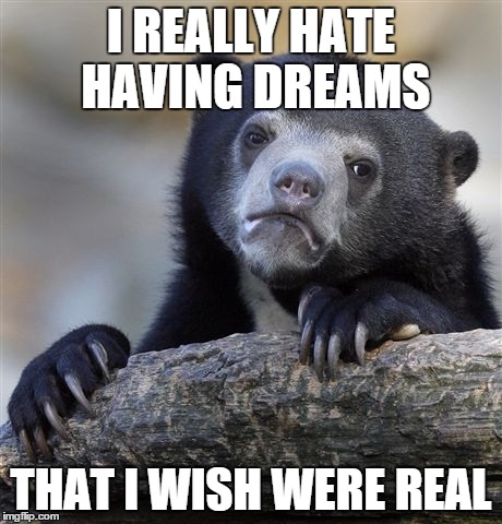 Confession Bear Meme | I REALLY HATE HAVING DREAMS THAT I WISH WERE REAL | image tagged in memes,confession bear | made w/ Imgflip meme maker