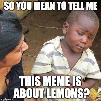 Third World Skeptical Kid Meme | SO YOU MEAN TO TELL ME THIS MEME IS ABOUT LEMONS? | image tagged in memes,third world skeptical kid | made w/ Imgflip meme maker