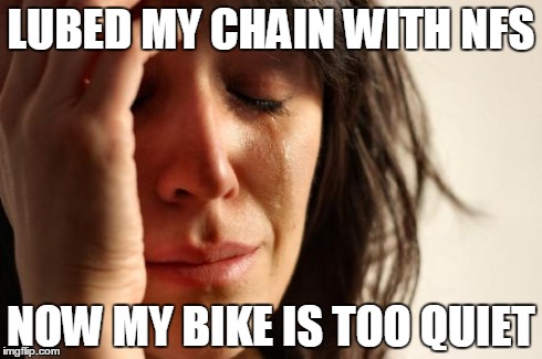 First World Problems Meme | LUBED MY CHAIN WITH NFS NOW MY BIKE IS TOO QUIET | image tagged in memes,first world problems | made w/ Imgflip meme maker