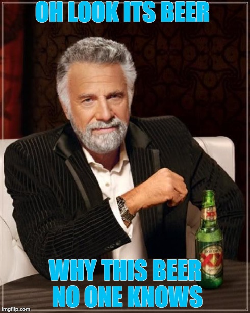 The Most Interesting Man In The World | OH LOOK ITS BEER WHY THIS BEER NO ONE KNOWS | image tagged in memes,the most interesting man in the world | made w/ Imgflip meme maker