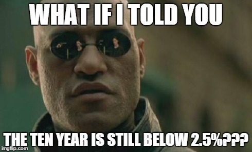 Matrix Morpheus | WHAT IF I TOLD YOU THE TEN YEAR IS STILL BELOW 2.5%??? | image tagged in memes,matrix morpheus | made w/ Imgflip meme maker