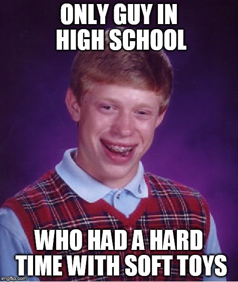 Bad Luck Brian | ONLY GUY IN HIGH SCHOOL WHO HAD A HARD TIME WITH SOFT TOYS | image tagged in memes,bad luck brian | made w/ Imgflip meme maker