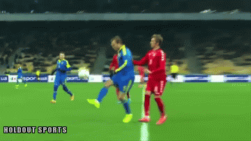 Gusev kicks ball into his own face