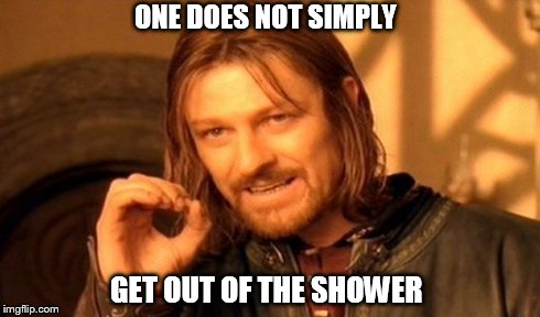 One Does Not Simply | ONE DOES NOT SIMPLY GET OUT OF THE SHOWER | image tagged in memes,one does not simply | made w/ Imgflip meme maker