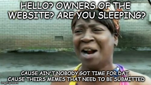 A message to the owners of imgflip | HELLO? OWNERS OF THE WEBSITE? ARE YOU SLEEPING? CAUSE AIN'T NOBODY GOT TIME FOR DAT, CAUSE THEIRS MEMES THAT NEED TO BE SUBMITTED | image tagged in memes,aint nobody got time for that,to the owners | made w/ Imgflip meme maker