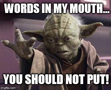 yoda | WORDS IN MY MOUTH... YOU SHOULD NOT PUT! | image tagged in yoda | made w/ Imgflip meme maker